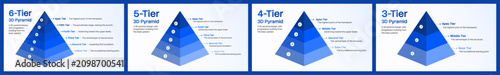 Fotografía 3D isometric pyramid infographic set with 3, 4, 5 and 6 tiers