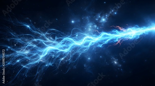 Abstract blue electric energy lightning bolt on dark background