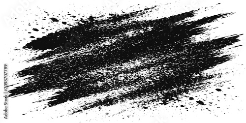 Cuadro en lienzo Black Ink Grunge Brush Stroke with Distressed Rough Paint Texture and Artistic Effect