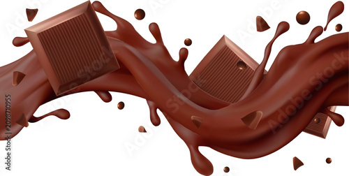 chocolate splash waves, dessert and confectionery concept vector illustration