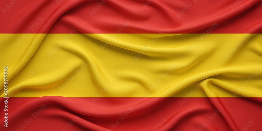 Obraz premium Spanish national flag with red and yellow horizontal stripes waving