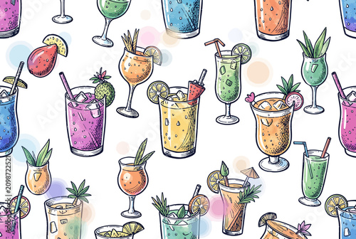 Colorful Cocktail Glass Illustration Set.