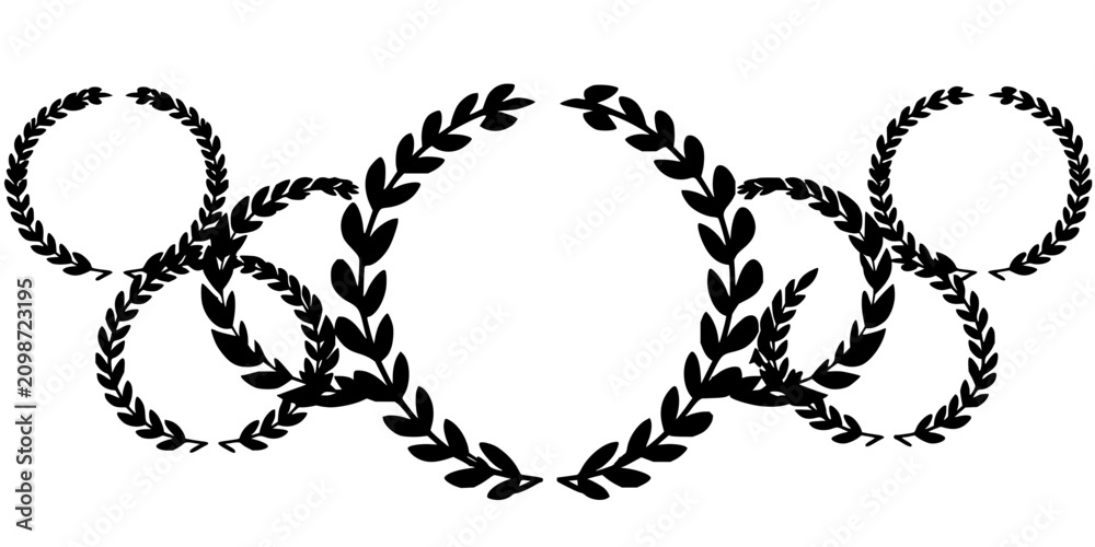 Fototapeta premium Five black laurel wreaths set with arranged in a row showing varying detail and completion featuring black, minimalist, vector illustration with clean lines and monochromatic palette
