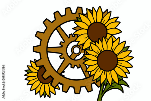 Sunflower Gear Eco Industry Concept Illustration.