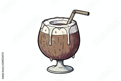 Tropical Coconut Cocktail Served in Stemmed Goblet.