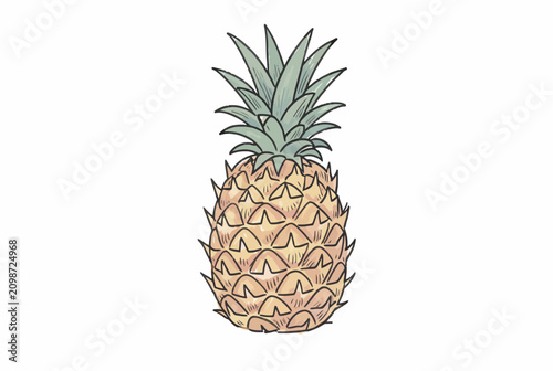 Vintage Tropical Pineapple Fruit Sketch Illustration.
