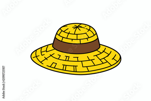 Yellow Woven Straw Sunhat Illustration Design.