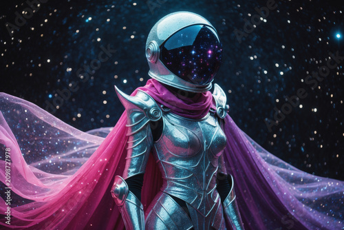 Woman humanoid in futuristic space suit, person on future sci-fi tomorrow background AI Generative