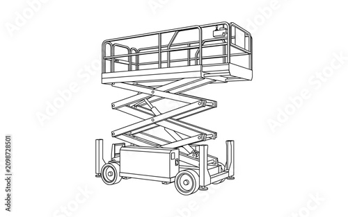 Scissor Lift Aerial Work Platform Outline Illustration