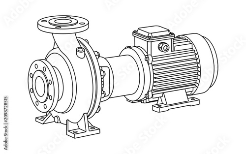 Centrifugal Pump with Electric Motor Outline Illustration