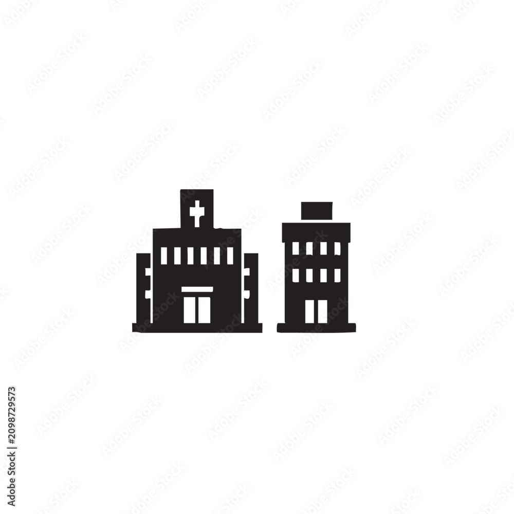 Fototapeta premium Black hospital and office building icon set