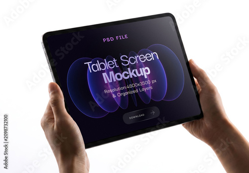 Hands Holding Digital Tablet Mockup Isolated on White Background for App and Screen Design Presentation