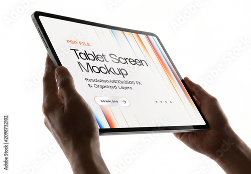 Hands Holding Digital Tablet Mockup Isolated on White Background for App and Screen Design Presentation
