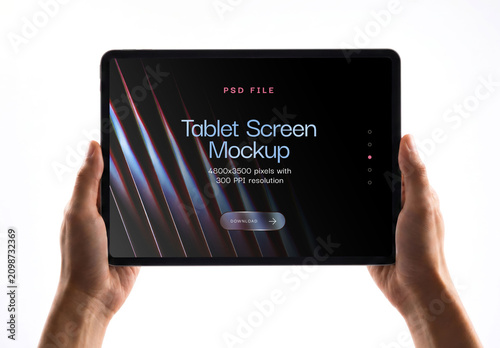 Hands Holding Digital Tablet Mockup Isolated on White Background for App and Screen Design Presentation