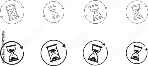Quadro su tela Anti aging hourglass line icon set with time, waiting and skincare symbols on wh