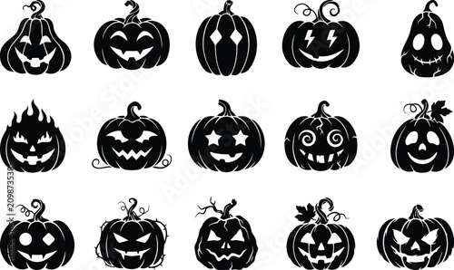 Black silhouette halloween pumpkin collection for seasonal decorations and spooky event branding