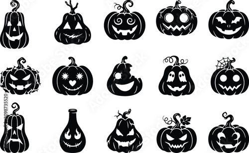 Black silhouette halloween pumpkin collection for seasonal decorations and spooky event branding