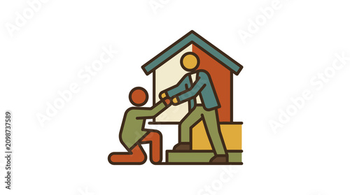 Bild auf Leinwand Volunteer helping community, charity icon, support and assistance for underprivi