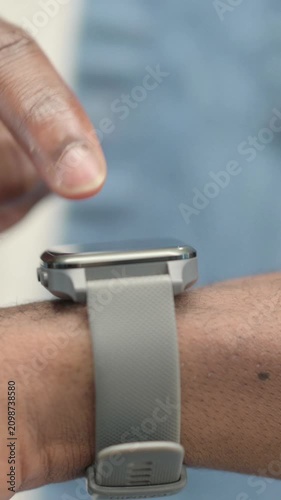 Hands of African Man using Smartwatch, Vertical Video