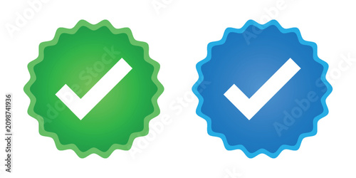 Fotografía Green and blue verified tick icon set