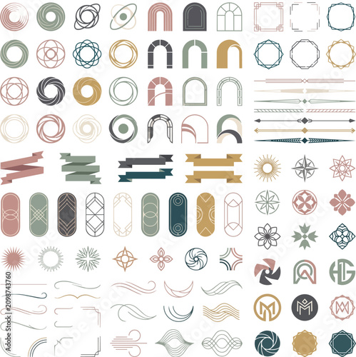 Comprehensive Vector Collection of Geometric Decorative Elements, Art Deco Frames, Ribbons, Dividers, and Borders for Modern Graphic Design Projects and Creative Enhancements