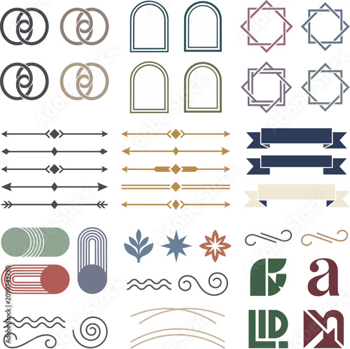 Collection of Elegant Geometric Line Art Borders Dividers and Decorative Graphic Design Elements