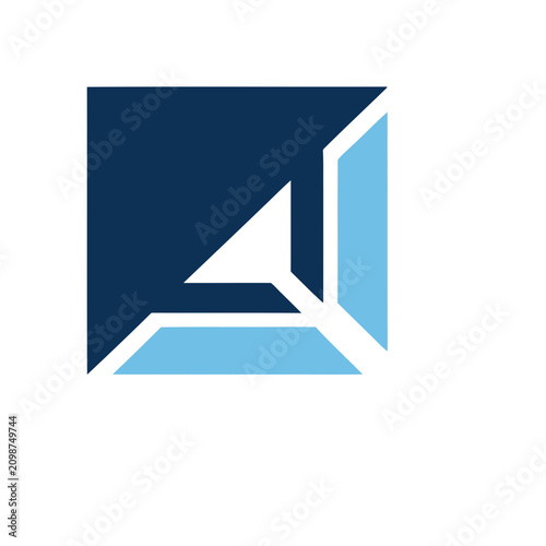 Abstract geometric logo with dark blue and light blue shapes