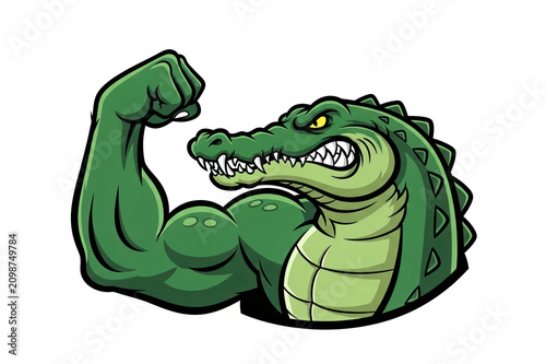 Strong alligator flexing arm, representing power and ferocity