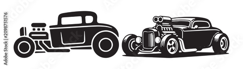 Classic hot rod car silhouettes for vintage vehicle enthusiasts.