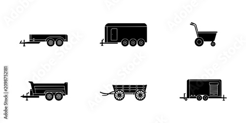 Carts and Trailers in Black and White Vector Illustrations Featuring Cart, Trailer, Vehicle with Transportation and Utility
