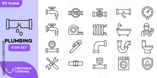 Quadro su tela Plumbing Line Icon Set