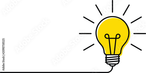 Cuadro en lienzo Glowing yellow light bulb with connected wire isolated on white background symbo