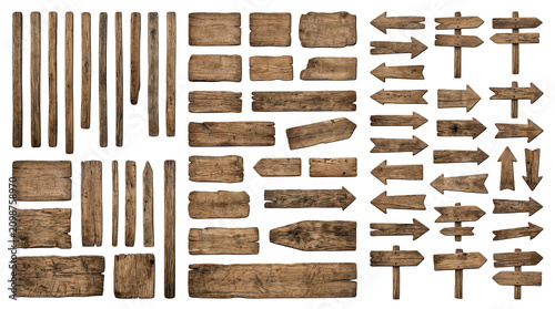 Set of rustic wooden sign boards and directional pointers