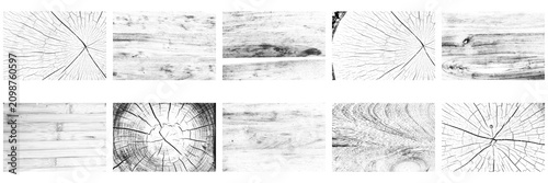 Transparent wooden boards, wood grain, tree rings, cracked timber and rustic plank textures set and collection for PNG overlay background design.