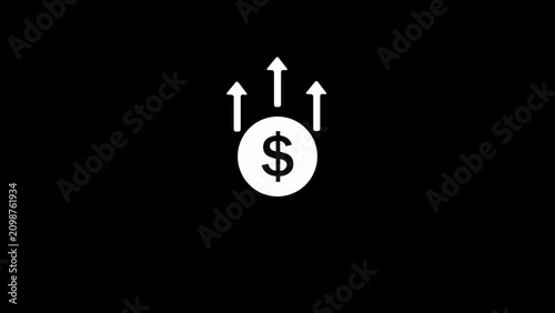 Dollar coin with up arrow moving up. Dollar profit icon logotype illustration background.