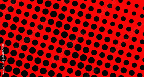Abstract red background with black halftone dots pattern