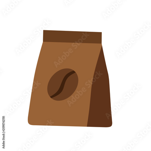 Flat coffee bag packaging icon isolated on white background. Roasted coffee package illustration for branding, retail, grocery and cafe products