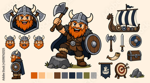 Foto Viking warrior character with shield and axe illustration.