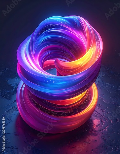 Vibrant colorful neon light sculpture art.