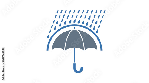 Foto A rainy day brings a blue umbrella downpour outside in the city.