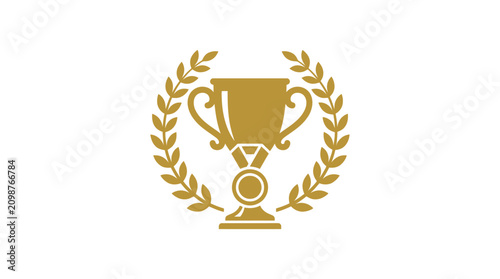 Golden trophy cup with laurel wreath award ceremony decoration