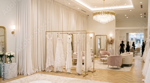 Fotografie Elegant boutique store with wedding dresses