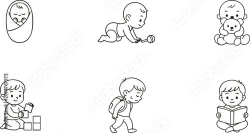 Foto Child development stages illustration from infancy to early childhood learning a