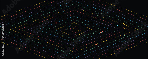Photos Abstract diamond tunnel with colorful lights receding into darkness representing