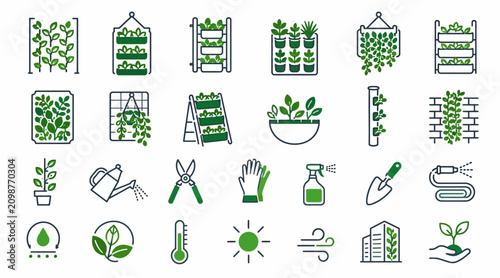 Bild auf Leinwand Collection of gardening and plant care icons.