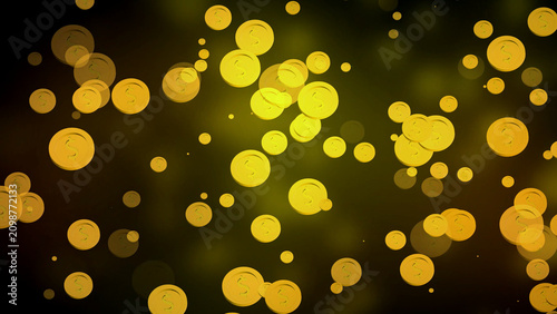 Konstfotografi A multitude of bright yellow coins featuring dollar signs are densely scattered
