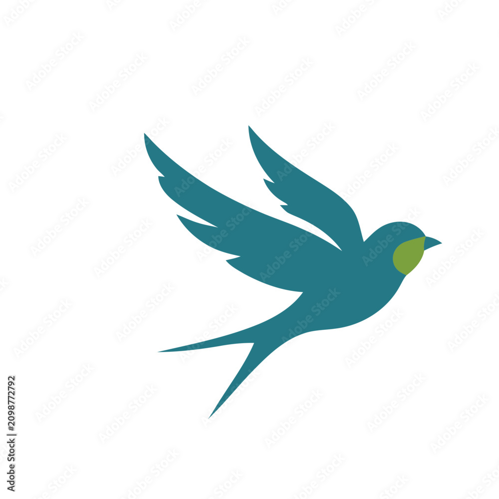 Fototapeta premium Stylized blue bird in flight