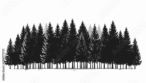 Bild auf Leinwand Black Silhouette of Evergreen Pine Trees.