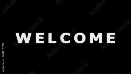 White bold 3D text spelling WELCOME with a subtle shadow effect against a solid black background conveying an inviting and hospitable greeting for guests or users