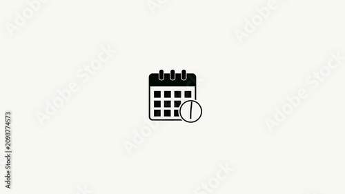 calendar icon with moving clock animation. video on white and green screen. 4k animation video